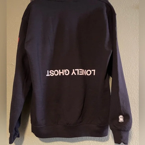 NEW Lonely Ghost “Heart on sleeve” black sweatshirt with red hearts - Picture 3 of 4